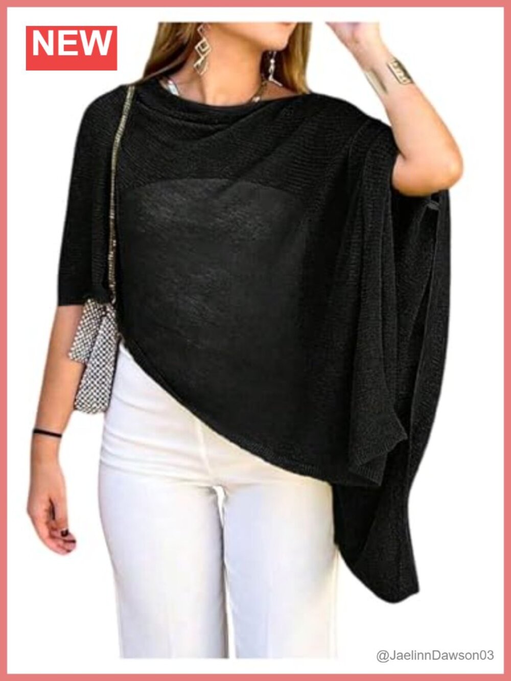 Sheer Asymmetrical Poncho Sweater Cape Top